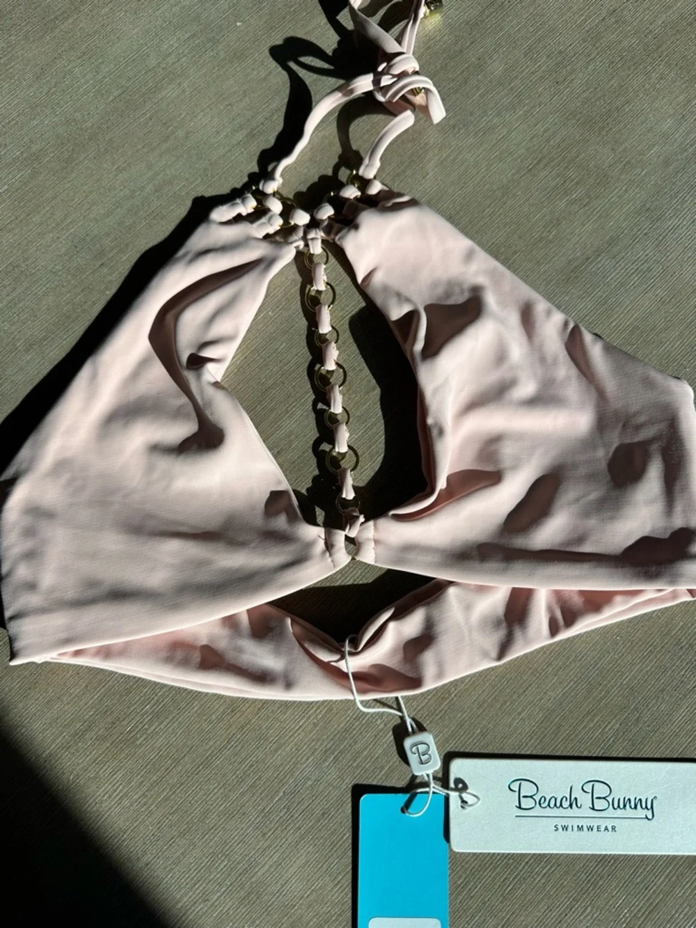 Beach Bunny Blush Pink HighNeck Swim Top Ireland with Ring Detail large NWT - Picture 3 of 5